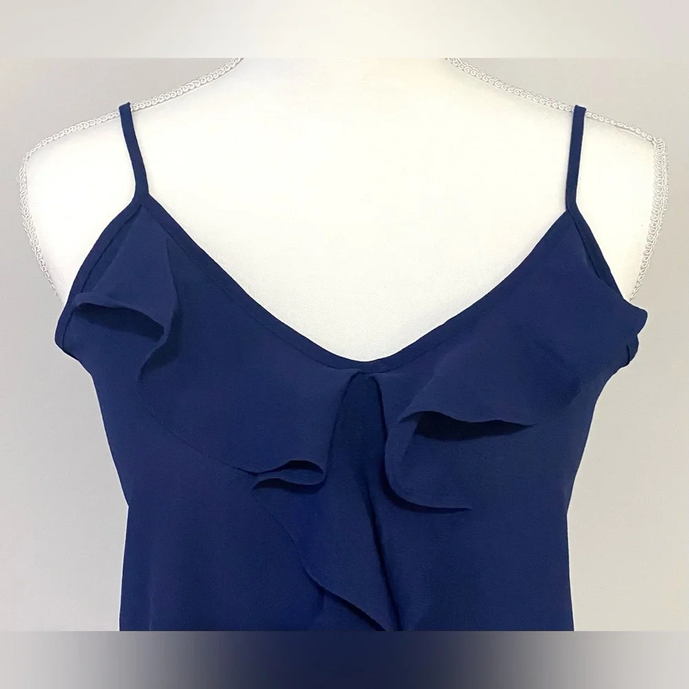 Paper Crane Womens S Solid Navy Blue Sheer Ruffle Cami Top Boho-chic Preppy - Picture 3 of 16